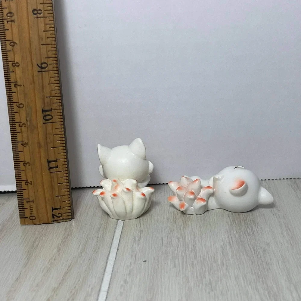Kawaii Anime Fox Figures 9-Tailed Fox Mini Figurines Lot of 2 Orange White Heart